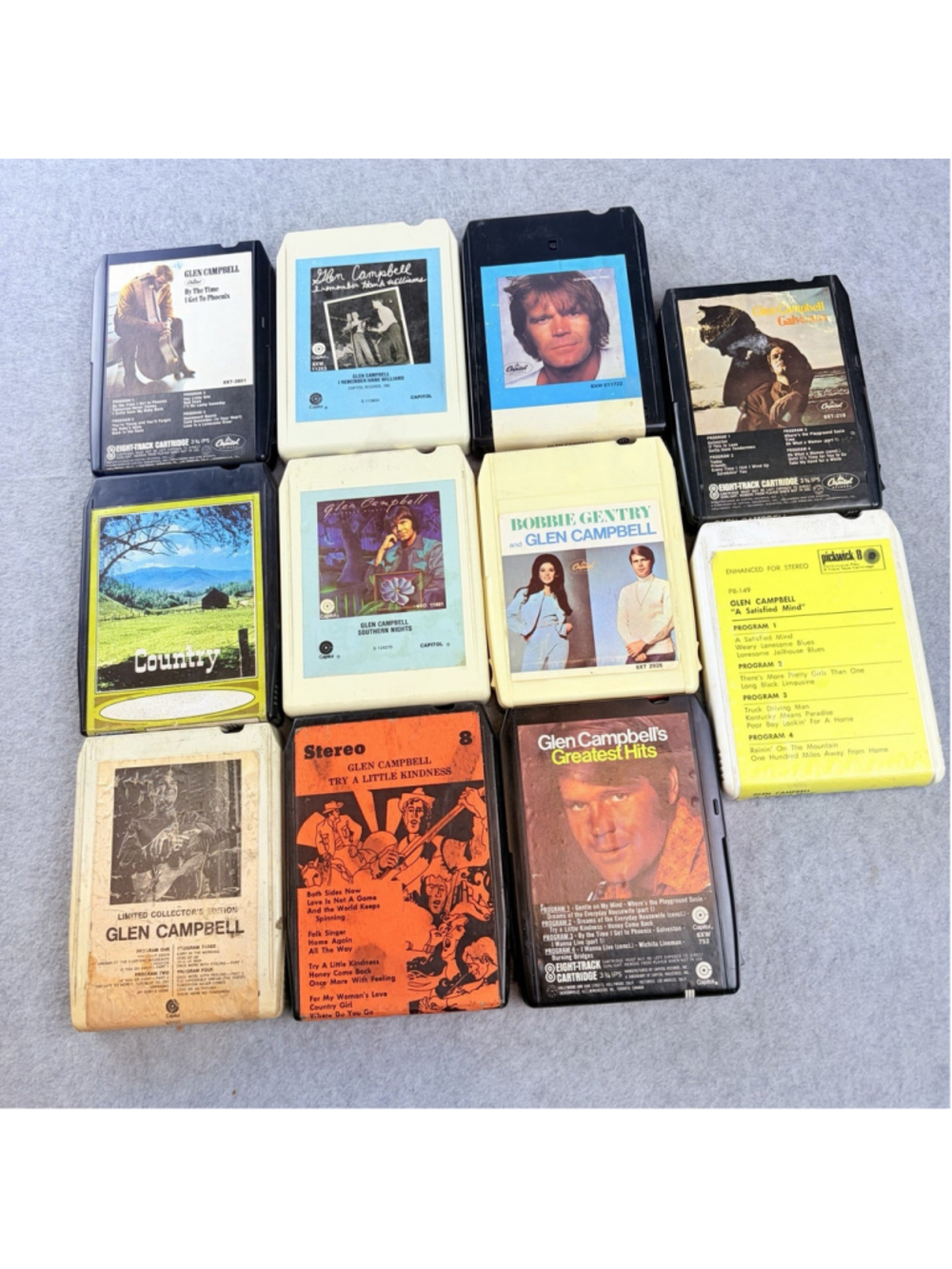 GLEN CAMPBELL Country 8 Track Tape Lot Bobbie Gentry Galveston 11pc